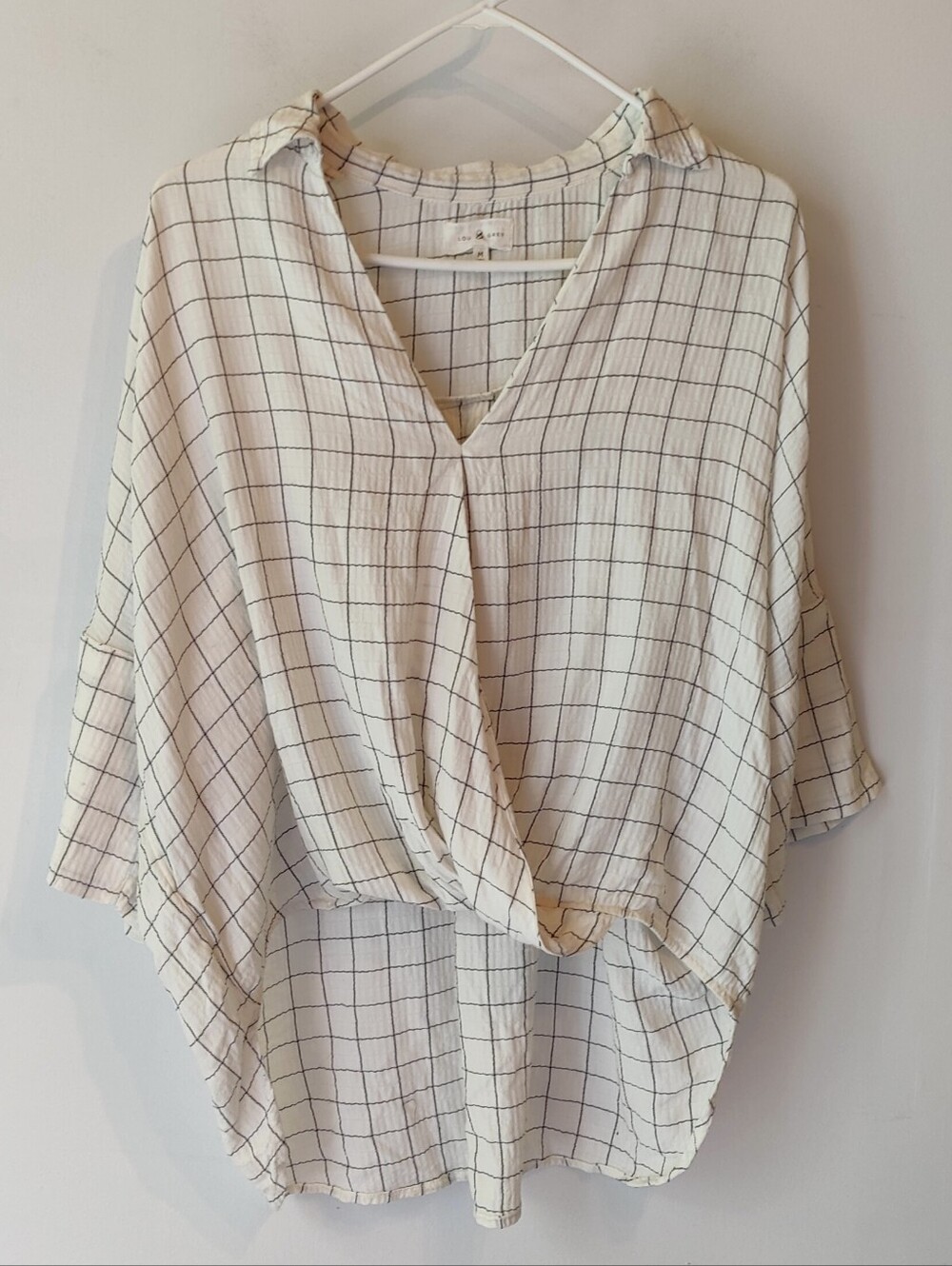 Lou & Grey White Windowpane Plaid Oversized Gauze Top